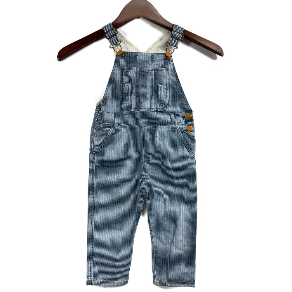 ZARA Baby Striped Denim Blue White Striped Overalls Size 12-18 Months